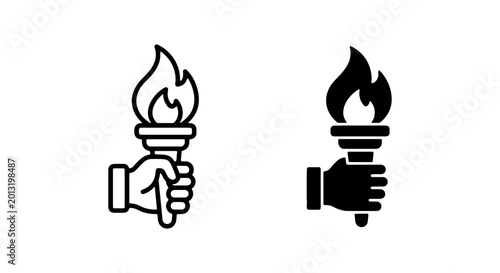 Schilderij op canvas Torch Icons, Symbol of Knowledge and Victory, Flame and Hand Vector Graphics