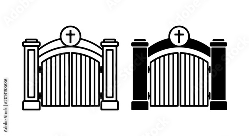 Foto Religious Cemetery Gates Vector Icons, Sacred Entrance Symbol, Spiritual Gateway