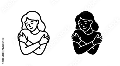 Photos Self-Love Icon, Embrace Yourself Vector, Woman Hugging Herself, Positive Mindset