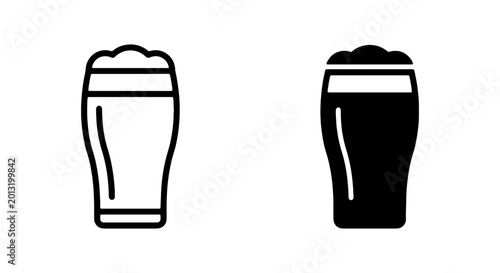 Photos Two Beer Glasses, Outline and Solid Fill Icons: Refreshing Ale and Stout Beverag
