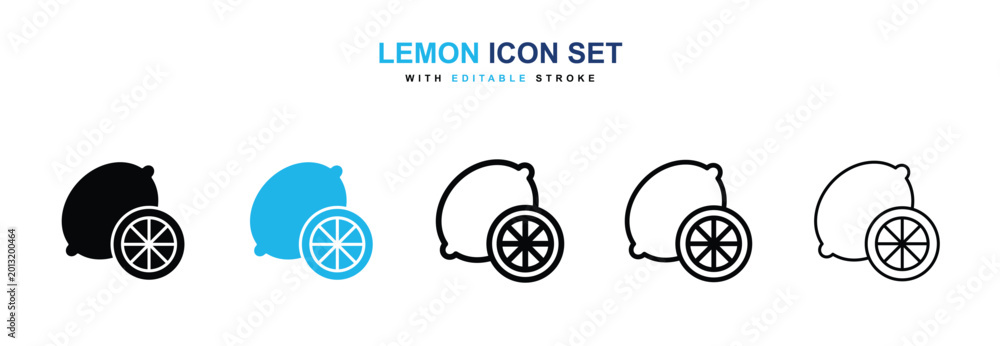 Behang Lemon icons vector collection in black and blue colors on white background