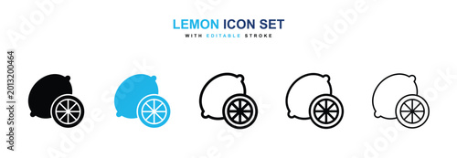 Foto Lemon icons vector collection in black and blue colors on white background