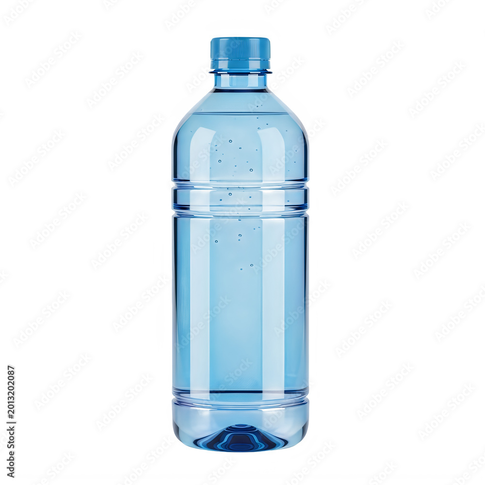 Fototapeta premium Blue plastic water bottle with cap isolated on transparent background