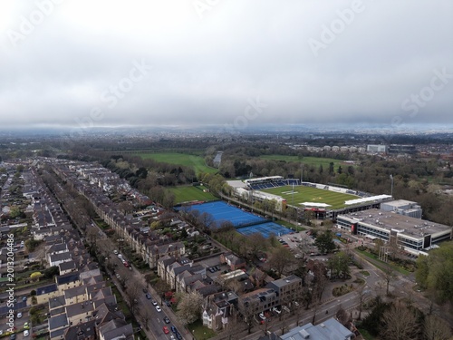 Cardiff City Aerial View of Overcast Cityscape and Residential Zones