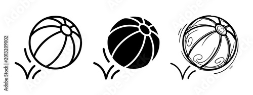 Quadro su tela Set of Bouncing Beach Ball Icons in Different Styles: Outline, Solid, and Doodle