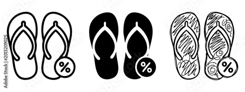 Foto Set of Flip Flops Icons with Discount Percentage Sign for Summer Sale and Beach