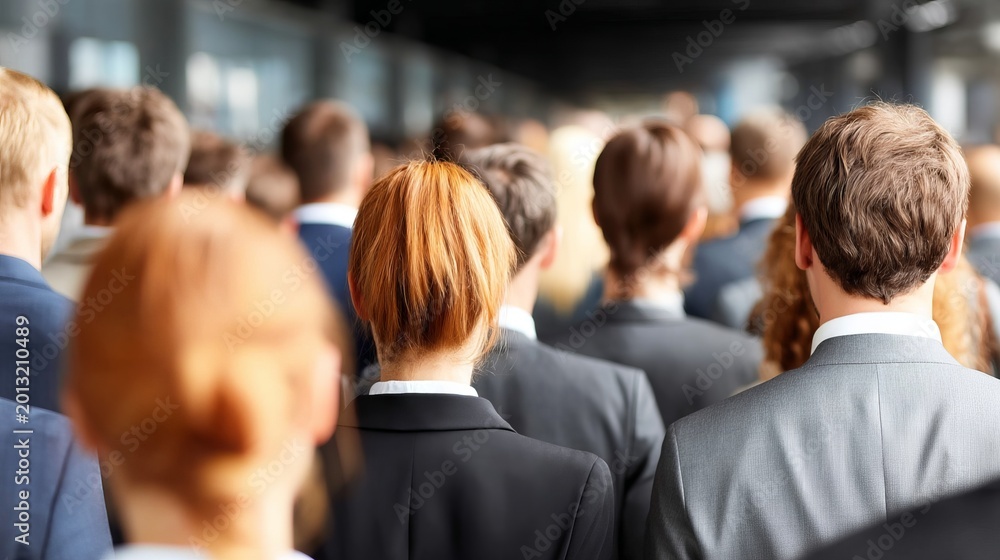 Fototapeta premium Professionals Moving Toward Central Gathering Point at Event Venue