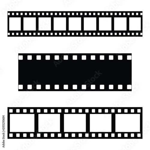 Film strips isolated on white background, black and white film negatives, photography icons