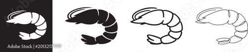 Foto Shrimp icon set with silhouette, outline, and line art styles.