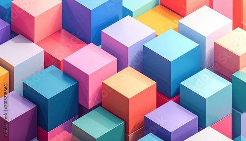 Abstract background featuring a collection of vibrant multicolored 3d cubes arranged in an isometric pattern for modern design concepts.