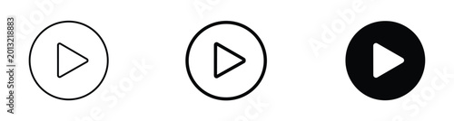 Free Download Three variations of play button featuring a triangle inside a circle with thin medium and solid black line weights isolated on a white background - GFXLoad
