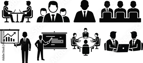 Business people icons set corporate team silhouettes for presentations and reports