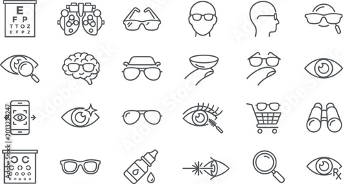 Foto Optometry and Vision Care Icon Set Featuring Eye Examination Equipment Prescript