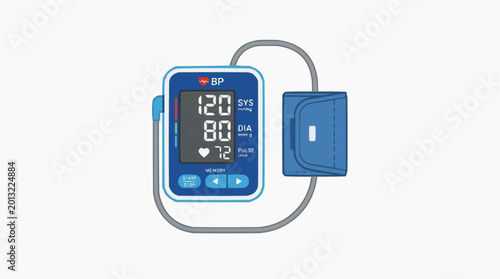 Digital Blood Pressure Monitor: A close-up view of a digital blood pressure monitor, displaying the systolic and diastolic readings, ready to give health insights.