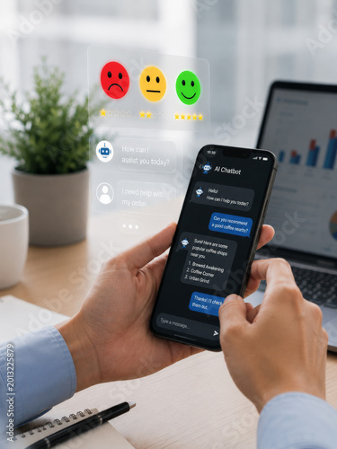 AI chatbot smartphone feedback rating user office technology communication digital