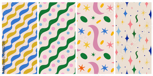 Tableau sur toile abstract wave and shape patterns colorful quartet collection