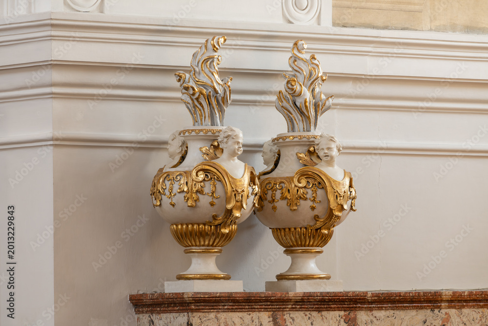 Fototapeta premium Vienna, Austria. Ornate baroque decorative urns inside Karlskirche church