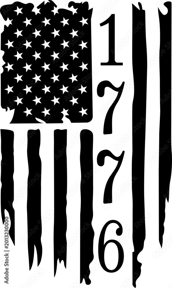 Fototapeta premium Tattered American flag with 1776 date design