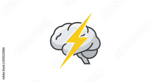 Photos Brain with yellow lightning bolt striking.