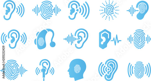 Foto Ear and fingerprint icons represent hearing technology and biometric identification systems