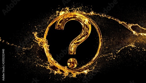 Liquid Gold Splash in the Shape of a Question Mark on Black Background