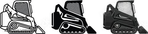 Photos Set of skid steer loader icons flat vector illustrations for construction and in