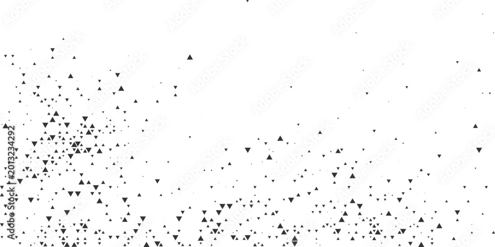 Obraz premium Minimal scattered triangle confetti background with abstract geometric particles, monochrome modern design on white backdrop