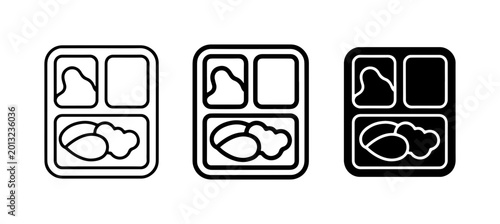 School Lunch Tray Icons, Meal Compartment Vector Graphics, Food Service Symbols, Balanced Nutrition Plates, Simple Outline and Solid Fill Designs