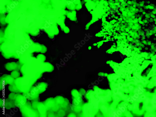 Vibrant neon green abstract liquid or smoke effect isolated on a black background. Energetic flowing paint splash with glowing particles, perfect for creative digital art projects.