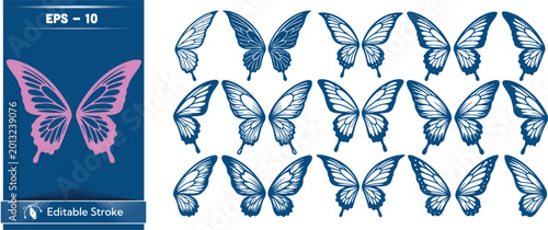 Bild auf Leinwand Butterfly silhouettes in pink and blue on white and dark blue backgrounds