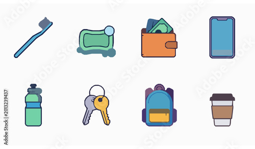 Tableau sur toile Daily Necessities Icon Set 2x4 Grid Everyday Essentials Vector Illustration