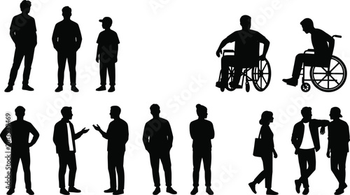 Tableau sur toile Diverse People Silhouette Collection with Standing Walking Conversation and Whee