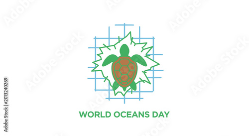 Tableau sur toile Green turtle logo for ocean conservation.