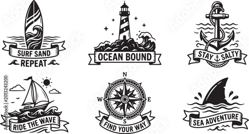 Photos Nautical symbols and phrases adorn a collection of adventurous ocean icons and illustrations