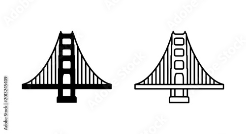 Golden Gate Bridge Icons, San Francisco Landmark Symbols, Vector Art