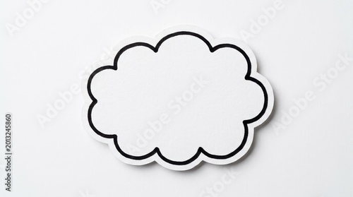 Black cloud doodle frame on white background, outline label badge template for modern comic design, soft clean graphic, high
