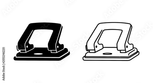 Tableau sur toile Hole Punch Icons, Office Tool Vector Set, Black and White Paper Punch Graphics