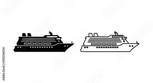 Tableau sur toile Cruise Ship Icons, Ocean Liner Vector Graphics, Passenger Vessel Silhouettes, Ma