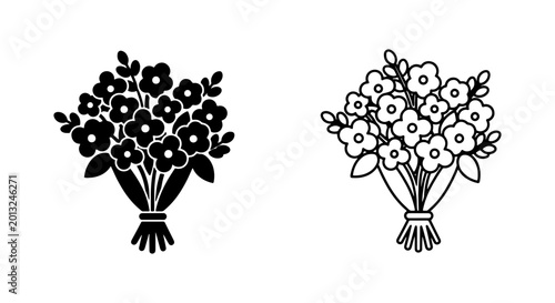 Floral Bouquet Icons, Simple Flower Arrangements, Vector Graphics for Design