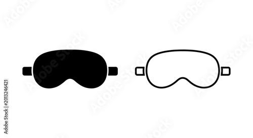 Sleep mask icon, eye mask symbol, black and white vector graphic element, rest and relaxation