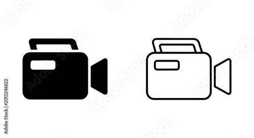Video Camera Icons, Retro Camcorder Symbols, Film Recording Equipment, Digital Media Vector