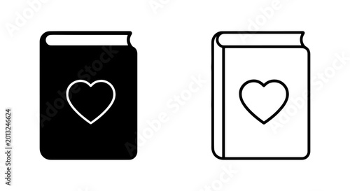 Minimalist book heart icons, romantic literature symbols, 2 vector assets for wedding