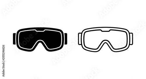 Ski goggles icon set, winter sports eyewear vector, snowboard mask line art symbols