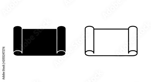Foto Scroll Icons, Black and White Parchment Vector Graphics, Vintage Document Symbol