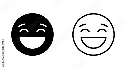Принти на полотні Happy Face Icons, Joyful Emotion Symbols, Black and White Smiley Faces, Vector A