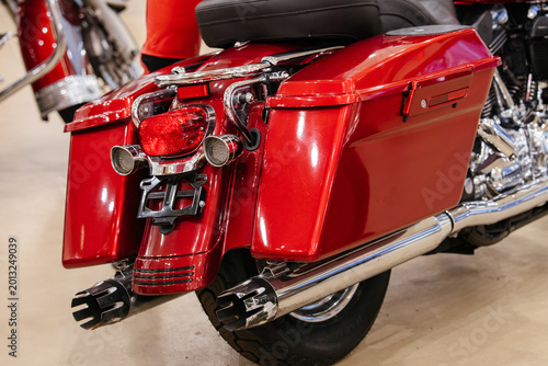 Принти на полотні Detailed close-up shot captures rear section of a gleaming red motorcycle
