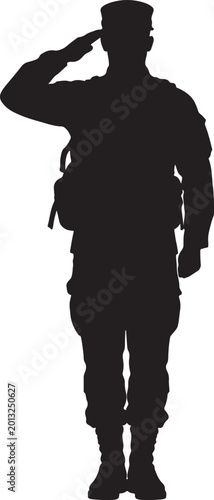 Soldier Silhouette, Military Salute, Black Vector Icon, Army Uniform
