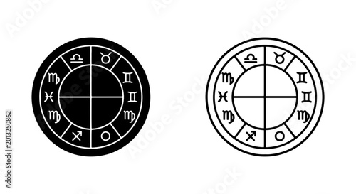 Schilderij op canvas Astrology Zodiac Wheel Icons, Celestial Symbols, Horoscope Signs, Cosmic Divinat