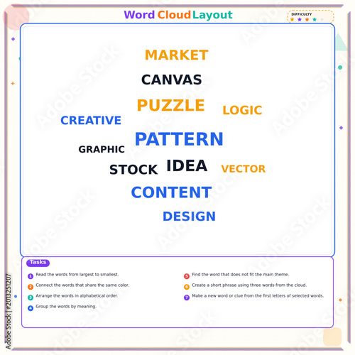 Word cloud with design concepts including canvas, pattern, and idea  