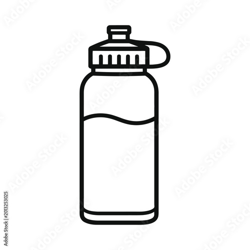 Black outline icon of a reusable sports water bottle for hydration isolated on white background
